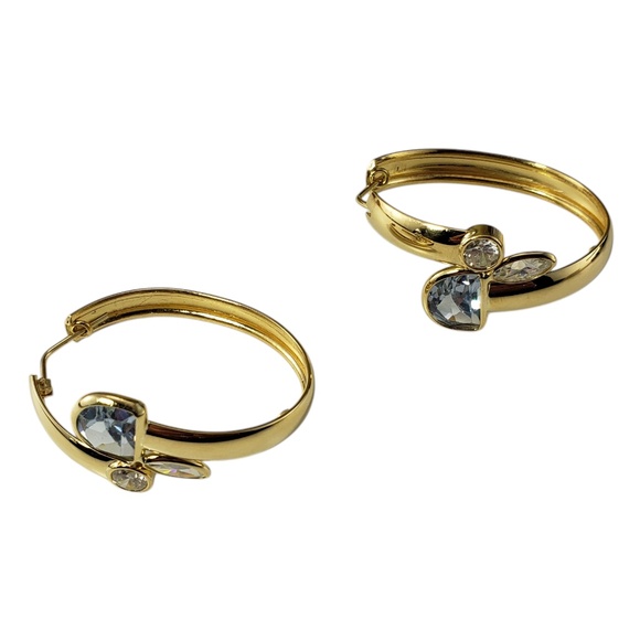 LeGi 18 Karat Yellow Gold Blue and White Cubic Zirconia Hoop Earrings #20281 - Picture 3 of 8